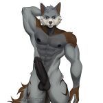 1:1 2023 3_fingers abs angellumen anthro arcori areola artist_name balls bent_arm black_areola black_balls black_claws black_eyebrows black_nipples black_nose black_penis brown_inner_ear brown_markings canid canine canis cheek_tuft claws collarbone colored digital_drawing_(artwork) digital_media_(artwork) english_description english_text erection eyebrows facial_tuft finger_claws fingers fluffy fluffy_tail fur genitals green_eyes grey_body grey_fur grey_hair grey_tail hair hand_behind_head hi_res humanoid_genitalia humanoid_penis lidded_eyes light lighting long_tail looking_at_viewer male male_anthro mammal markings multicolored_body multicolored_fur multicolored_tail muscular muscular_anthro muscular_arms muscular_male navel nipples nude_anthro nude_male open_mouth open_smile pecs penis pink_tongue portrait shaded sharp_teeth short_hair simple_background smile smiling_at_viewer solo standing tail teeth text thick_thighs three-quarter_portrait tongue tuft white_background wolf