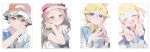 2boys 2girls :d ash_ketchum blonde_hair blue_eyes blue_jacket blush bonnie_(pokemon) brown_eyes clemont_(pokemon) closed_eyes closed_mouth commentary_request double_v glasses grin hair_between_eyes hand_up hat highres jacket korean_commentary multiple_boys multiple_girls open_mouth pink_hat pokemon pokemon_(anime) pokemon_the_series:_xy pokesudal red_hat round_eyewear serena_(pokemon) shirt short_hair short_sleeves sleeveless sleeveless_shirt smile steepled_fingers v 