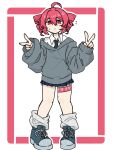  1girl ahoge commentary_request double_v drill_hair hands_up highres kasane_teto looking_at_viewer mesmerizer_(vocaloid) necktie red_hair shoes sneakers standing synthesizer_v twin_drills utau v 