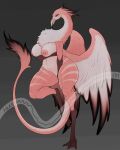 3_toes absurd_res accessory anthro arm_under_breasts avian big_breasts bird black_body black_fur black_lipstick bodypaint breasts chest_tuft fan_character feathered_wings feathers feet female flamingo fur furgonomics genitals gryphon hand_on_crotch head_tuft hi_res jewelry khemmmis lipstick long_beak long_neck long_tail looking_at_viewer makeup markings membrane_(anatomy) mythological_avian mythological_creature mythology navel nipples non-mammal_breasts non-mammal_navel non-mammal_nipples nude nude_anthro nude_female one_foot_up pink_body pink_eyes pink_feathers pink_fur pink_markings pupils slightly_chubby slightly_chubby_anthro slightly_chubby_female slit_pupils smile solo standing story story_in_description striped_markings stripes tail tail_accessory tail_jewelry tail_tuft thick_thighs toes tuft vulva webbed_feet white_body white_feathers white_stripes wide_hips wing_jewelry wings