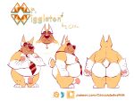 accessory anthro arm_hair barbell_piercing belly belly_tuft big_belly body_hair butt canid canine canis chocolateandmilk domestic_dog eyes_closed eyewear flaccid front_view fur genitals glasses head_tuft hi_res humanoid_genitalia humanoid_penis jewelry male male_anthro mammal model_sheet moobs mouth_closed necklace necktie nipple_barbell nipple_piercing nipples nude obese obese_anthro obese_male overweight overweight_anthro overweight_male pattern_necktie penis piercing pink_penis rear_view rectangular_glasses richard_(chocolateandmilk) side_view simple_background solo standing striped_necktie text tuft url white_background white_body white_fur white_inner_ear yellow_body yellow_ears yellow_fur