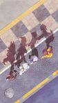  4girls absurdres animal_ears black_hair brown_hair cat_ears cat_girl cat_tail commentary_request concrete crosswalk day dog_ears dog_tail doggystyle fox_ears fox_girl fox_tail from_above highres hololive hololive_english hyde_(tabakko) inugami_korone inugami_korone_(1st_costume) manhole_cover multiple_girls nekomata_okayu nekomata_okayu_(1st_costume) ookami_mio ookami_mio_(1st_costume) outdoors perspective purple_hair shadow shirakami_fubuki shirakami_fubuki_(1st_costume) tail urban walking white_hair wolf_ears wolf_girl wolf_tail 