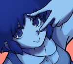  1girl closed_mouth dandadan english_commentary fuurinkan_high_school_uniform hand_up lips looking_at_viewer multiple_monochrome mychi_drawings portrait ranma_1/2 school_uniform short_hair smile solo tendou_akane v 