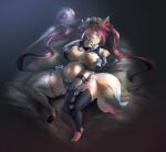  absurd_res anthro big_breasts blush breasts chubby_anthro chubby_female clothing female fur hi_res legwear lying mammal multicolored_body multicolored_fur on_back panties plantigrade slightly_chubby solo thigh_highs underwear utterangle 