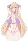  1girl absurdres arms_behind_head azur_lane bikini breasts choker commentary_request commission cosplay forward-facing_horns grey_horns hair_between_eyes heart heart-shaped_pupils highleg highleg_bikini highres horns huge_breasts implacable_(azur_lane) light_smile londom_(lonhomewell) long_hair long_hair_between_eyes looking_at_viewer multicolored_bikini navel pixiv_commission purple_bikini purple_choker red_eyes simple_background solo swimsuit symbol-shaped_pupils transparent_background two-tone_bikini unzen_(azur_lane) unzen_(azur_lane)_(cosplay) unzen_(sojourn_through_clear_seas)_(azur_lane) very_long_hair 