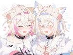  alonekm animal_ear_fluff animal_ears bandaid bandaid_hair_ornament black_collar blonde_hair blue_hair blush collar commentary_request dog_ears dog_girl dress fang fur-trimmed_jacket fur_trim fuwawa_abyssgard fuwawa_abyssgard_(1st_costume) hair_ornament hairpin headpat highres hololive hololive_english jacket long_hair looking_at_viewer mococo_abyssgard mococo_abyssgard_(1st_costume) multicolored_hair open_mouth pink_hair shirt siblings sisters skin_fang smile spiked_collar spikes twins two-tone_hair very_long_hair virtual_youtuber white_dress white_shirt x_hair_ornament 