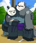2018 3_toes 5_fingers angry anthro arthropod asian_clothing bamboo bamboo_forest bamboo_stick bandage bandaged_arm bandaged_foot bangs bear belly big_belly black_body black_cape black_claws black_clothing black_eyebrows black_eyes black_feet black_nose blue_clothing blue_mawashi blue_sky blush bodily_fluids bottomwear cape claws clothed clothing deep_navel dreamworks duo ears_up east_asian_clothing eyebrows fat_belly feet felid fight fighting_back fighting_pose fighting_ring fingers forest forest_background fur generation_6_pokemon giant_panda goronda hair happy hi_res hisashino hug hugging_another hugging_from_behind humanoid japanese_clothing kemono kung_fu_panda leaf leaf_on_mouth long_story love male male/male mammal master_po_ping mawashi nature nature_background navel navel_fetish navel_fingering navel_focus navel_poke nintendo obese obese_anthro obese_humanoid obese_male overweight overweight_anthro overweight_humanoid overweight_male pangoro pattern_background plant pokemon pokemon_(species) pose purple_clothing purple_mawashi restricted rivalry rivals shrub simple_background size_difference sky smile smiling_at_another story story_in_description sumo sumo_pose sumo_ring sumo_wrestler sumo_wrestling sweat sweaty_body sweaty_face teeth teeth_showing through toes topless touching_hair touching_hand touching_hands touching_shoulder touching_shoulders toying_each_other tree white_belly white_body white_eyes white_fur white_hair white_navel wrestling