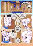 anthro blue_eyes canid canine chair comic dialogue dipstick_ears ear_markings english_text fennec_fox fox fur furniture hi_res hisal_(rukifox) louis_(rukifox) mammal multicolored_ears rukifox speech_bubble text throne throne_room true_fox weapon white_body white_fur