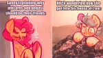  bedding blanket comic duo earth_pony english_text equid equine hair hasbro hitch_trailblazer_(mlp) hooves horse mammal meme mlp_g5 my_little_pony photo_background pony purple_hair sockiepuppetry sunny_starscout_(mlp) text turquoise_hair 