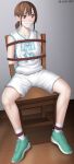  absurdres ao_no_hako basketball basketball_uniform brown_eyes brown_hair chair commentary english_commentary gag gagged highres improvised_gag kano_chinatsu pollo1567 shibari shoes sneakers sportswear spread_legs tape tape_gag tied_to_chair 