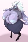 anthro avian back_wings beak big_breasts bird black_legs blue_body blue_eyes blue_feathers blue_hair breasts color_swatch crotch_tuft feathers female grey_body grey_feathers hair hands_behind_head hi_res huge_breasts huge_hips huge_thighs koran_(nickzilla) navel nipples non-mammal_breasts non-mammal_navel non-mammal_nipples overweight overweight_anthro overweight_female oxart sagging_breasts scuted_legs scutes slightly_chubby slightly_chubby_female solo tail tail_feathers thick_thighs tuft wide_hips wings