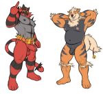 2025 accessory anthro arcanine armpit_hair balls bell body_hair cock_ring djtaka duo erection facial_piercing generation_1_pokemon generation_7_pokemon genitals gesture hand_gesture hi_res humanoid_genitalia humanoid_penis incineroar jewelry looking_at_viewer male male/male middle_finger muscular muscular_anthro muscular_male nintendo nipple_piercing nipples nose_piercing nose_ring pecs penis penis_accessory penis_jewelry piercing pokemon pokemon_(species) raised_arms ring_piercing slightly_chubby slightly_chubby_anthro slightly_chubby_male standing tail
