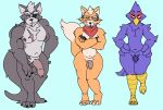 anthro apolonoise avian avian_feet big_butt big_penis butt falco_lombardi feathers foreskin fox_mccloud genitals group hi_res male nintendo nude penis small_penis star_fox tail tail_feathers thick_thighs trio wolf_o'donnell
