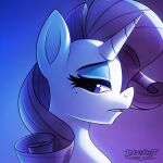 blue_eyes curly_hair equid equine eyebrows eyelashes feral friendship_is_magic hair hasbro horn lennonblack mammal monotone_body monotone_hair my_little_pony mythological_creature mythological_equine mythology pupils purple_hair rarity_(mlp) side_view simple_background solo teeth unicorn white_body