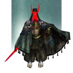  1other armor bell black_hood blood brown_pants cape chainmail chalice commentary cowbell cup demon extra_hands face_on_torso faceless faceless_hood fur-trimmed_cape fur_trim gauntlets highres holding holding_cup holding_sword holding_weapon hood hood_up hooves horns intestines looking_at_viewer makkura_(makkura0010) mixed-language_commentary original pants patterned_clothing solo spiked_helmet sword tassel tassel-trimmed_cape weapon white_fur 