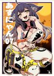 2021 :3 ahoge animal_humanoid arm_tattoo artist_name aznyan_(character) bangs belly_tattoo belt big_breasts black_clothing black_swimwear blue_hair blush blush_lines bottomwear bra_strap breast_tattoo breasts cat_print cheek_tattoo clothing electronics english_text eyebrow_through_hair eyebrows fangs female female_humanoid flower_tattoo footwear gradient_hair grey_inner_ear_fluff hair half-closed_eyes hand_tattoo headphones headphones_around_neck hi_res humanoid inner_ear_fluff ireading62 japanese_text light_body light_skin multicolored_eyes narrowed_eyes navel open_mouth open_smile pants paw_pose pose pubic_tattoo raised_eyebrows shoes smile sneakers solo swimwear tattoo teeth text tongue translucent translucent_hair tuft yellow_belt