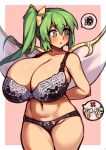  1girl absurdres blush bra breasts cleavage coffeelove68 daiyousei fairy fairy_wings green_eyes green_hair highres huge_breasts lingerie navel panties ponytail side_ponytail solo touhou underwear underwear_only wings 