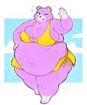 animal_crossing anthro bear belly belly_rolls big_belly big_breasts big_butt bikini breasts butt clothing female floating_heart gesture hi_res huge_breasts looking_at_viewer mammal megan_(animal_crossing) navel nintendo nipple_outline obese obese_anthro obese_female one_eye_closed overweight overweight_anthro overweight_female robirobi smile smiling_at_viewer solo standing swimwear thick_thighs two-piece_swimsuit waving waving_at_viewer wide_hips wink winking_at_viewer