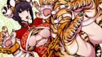 animal_humanoid asian_clothing bangs big_breasts black_eyes blue_hair breasts chain chinese_clothing chinese_dress chinese_text claws clothing cuff_(restraint) dress east_asian_clothing eyebrows fangs felid felid_humanoid female hair hair_bun half-closed_eyes humanoid ireading62 knot light_body light_skin looking_at_viewer mammal mammal_humanoid multicolored_body narrowed_eyes orange_body pantherine pantherine_humanoid pawpads raised_eyebrow red_clothing restraints shackles short_sleeves signature solo straps stripes teeth text tiger_humanoid tongue tongue_out under_boob white_inner_ear