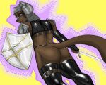 2025 anthro armor armwear big_butt black_latex brown_body brown_fur brown_hair butt chainmail clothing digital_drawing_(artwork) digital_media_(artwork) elbow_gloves eyewear femboy fur glasses gloves green_eyes gulonine hair handwear hi_res holding_melee_weapon holding_object holding_shield holding_sword holding_weapon knight_helmet latex latex_armwear latex_clothing latex_elbow_gloves latex_gloves latex_handwear latex_legwear latex_thigh_highs latex_topwear legwear looking_at_viewer looking_back looking_back_at_viewer male mammal marten melee_weapon mustelid musteline nezha_(undercovernezha) outline shaded shield shoulder_pads simple_background slim_anthro slim_male solo squish sword tail thigh_belt thigh_highs thigh_squish thong topwear unconvincing_armor undercovernezha underwear weapon yellow_background