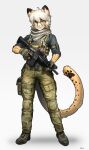  2022 absurd_res anthro bandanna bottomwear cheetah clothing felid feline footwear gloves gun handwear hi_res kerchief male mammal pants pgm300 plantigrade ranged_weapon shoes simple_background weapon white_background 