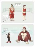 absurd_res after_transformation ape auburn_fur boxing_attire brown_body brown_fur clothing duo exposed feet feral fighting_ring fur genitals gorilla haplorhine hi_res human ill-fitting_clothing male mammal mistake monkey mulveyyy nude offscreen_character oversized_clothing penis poof_transformation prehensile_feet prehensile_tail primate shocked size_difference species_transformation tail tight_clothing toes torn_clothing transformation