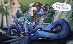 2_penises 4_toes abdominal_bulge accessory anatomically_correct anatomically_correct_genitalia animal_genitalia animal_penis anthro apode avian bird blue_underbelly breasts claws cobra cock_ring cuculiform detailed_background dialogue draconcopode duo feathers feet female genitals glowing glowing_body glowing_feathers golden_markings good_girl hemipenes hi_res hollyvardia idavae_(hollyvardia) interspecies jewelry legless male male/female moan multi_genitalia multi_penis naga new_world_ground_cuckoo open_mouth penis penis_accessory penis_jewelry quasm_(saber15) reptile roadrunner scalie serpentine snake speech_bubble spread_legs spreading taur text toes unusual_anatomy unusual_genitalia zygodactyl