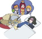 anthro bandai_namco bed chiropmon cougarmon digimon digimon_(species) digimon_beatbreak dream female feral furniture gekkomon group hug human humor kyo_sawashiro liollmon lws4cydxt makoto_kuonji male mammal nightmare pristimon reina_sakuya sleeping tomoro_tenma