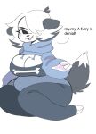  anthro big_breasts bottomwear bra breasts canid canine canis clothed clothing digital_media_(artwork) domestic_dog english_text female fur hi_res hoodie looking_at_viewer mammal puppychan puppychan48 simple_background solo text topwear underwear 