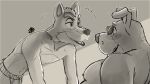 anthro bill_grey blush canid canine canis clothed clothed_anthro clothed_male clothing domestic_dog duo eyewear fox fox_mccloud fur hi_res hunter-husky interspecies male male/male mammal navel nintendo nipples smile star_fox sunglasses swimming_trunks swimwear topless topless_anthro topless_male