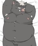  2022 absurd_res anthro belly black_body hi_res jamiephut kemono lying male mammal moobs navel nipples overweight overweight_male solo suid suina sus_(pig) wild_boar 