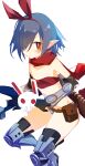  1girl absurdres armor bikini_armor blue_hair bra bunny choker disgaea disgaea_rpg flat_chest hair_ribbon highres looking_at_viewer nanozenzen pleinair pointy_ears red_eyes red_ribbon ribbon short_hair solo stuffed_animal stuffed_bunny stuffed_toy underwear usagi-san 