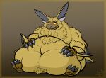  alfyn anthro bandai_namco belly claws digimon digimon_(species) fur lamortmon male monster morbidly_obese navel obese orange_eyes overweight solo yellow_body yellow_fur 
