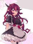  absurdres finger_to_mouth flower garter_belt gloves highres hololive hololive_english horns irys_(hololive) looking_at_viewer maid multicolored_eyes namii_(namialus_m) red_hair solo 