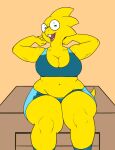  alphys anthro bedroom_eyes big_breasts bra breasts buckteeth cleavage clothed clothing com1cald1saster curvy_figure eyewear female footwear glasses hands_behind_head hi_res lizard looking_at_viewer midriff narrowed_eyes navel non-mammal_breasts open_mouth open_smile reptile scales scalie seductive simple_background sitting smile socks solo spats sports_bra teeth thick_tail thick_thighs undertale_(series) underwear voluptuous wide_hips yellow_body yellow_scales 