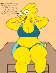  &lt;3 alphys anthro bedroom_eyes big_breasts bra breasts buckteeth cleavage clothed clothing com1cald1saster curvy_figure dialogue english_text eyewear female footwear glasses hands_behind_head hi_res lizard looking_at_viewer midriff narrowed_eyes navel non-mammal_breasts open_mouth open_smile reptile scales scalie seductive simple_background sitting smile socks solo spats sports_bra teeth text thick_tail thick_thighs undertale_(series) underwear voluptuous wide_hips yellow_body yellow_scales 