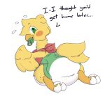  anthro avian blush boredomwithfriends butt chocobo diaper embarrassed english_text final_fantasy male pacifier solo square_enix text video_games worried 