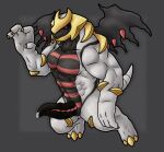  altenusy anthro barazoku bodily_fluids claws digital_media_(artwork) dragon erection genitals giratina legendary_pok&eacute;mon male muscular muscular_male nintendo nude penis pok&eacute;mon pok&eacute;mon_(species) red_eyes scalie simple_background solo video_games wings 