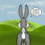  bugs_bunny butt clothing from_behind_position glistening glistening_body gloves grey_body handwear lagomorph landscape leporid long_ears looney_tunes male male/male mammal rabbit sex skinny solo unknown_artist warner_brothers whiskers 