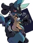  furry heart highres looking_at_viewer lucario open_mouth pokemon_(creature) red_eyes rushin simple_background solo spikes yellow_fur 