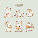  animal_focus bandaid bandaid_on_face bandaid_on_nose bunny character_name commentary_request fang grey_background looking_up lying multiple_views no_humans on_stomach open_mouth pokemon pokemon_(creature) scorbunny standing tongue zzzpani 