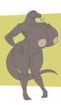  5_fingers a-side anthro big_breasts big_nipples breasts brown_body female fingers green_eyes hi_res huge_breasts komodo_dragon lizard monitor_lizard nipples nude reptile scalie solo standing tongue tongue_out wide_hips 