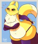  absurd_res bandai_namco belly big_butt butt chubby_female clothing digimon digimon_(species) female hi_res legwear renamon softtibbies thigh_highs tight_clothing weight_gain 