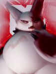  ambiguous_gender belly big_belly black_claws black_eyes black_pupils bodily_fluids claws featureless_crotch fur grey_body grey_fur hasukii looking_aside markings neck_tuft nintendo open_mouth pink_sclera pok&eacute;mon pok&eacute;mon_(species) pupils red_body red_ears red_fur red_markings red_nose red_tongue saliva sitting slightly_chubby slit_pupils solo teeth tongue tuft video_games white_body white_ears white_fur zangoose 