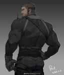  1boy absurdres back bara beard brown_hair chris_redfield closed_mouth facial_hair gloves highres male_focus mature_male muscular muscular_male peterhl resident_evil shirt short_hair sideburns solo stubble 