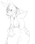  2022 anthro anus balls bottomwear butt clothed clothing egyptian fingers fur genitals hand_on_butt hand_spike headdress hi_res jewelry loincloth looking_at_viewer looking_back looking_back_at_viewer lucario lucariolover448 male monochrome nintendo partially_clothed perineum pok&eacute;mon pok&eacute;mon_(species) presenting presenting_hindquarters raised_tail rear_view simple_background sketch solo spread_anus spread_butt spreading standing tuft video_games 