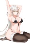  absurdres armpits bikini black_bikini black_legwear breasts cleavage fate/grand_order fate_(series) frilled_bikini frilled_legwear frills highres jeanne_d&#039;arc_alter_(fate) large_breasts maid_bikini maid_headdress navel silver_hair spicyy swimsuit thighhighs white_background yellow_eyes 