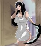  absurdres apron ass baby_5 blurry blurry_background breasts cigarette highres huge_ass large_breasts mijukuhentai naked_apron one_piece self_upload smoking weapon wide_hips 