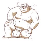  2022 anthro asian_clothing belly bodily_fluids clothing east_asian_clothing fundoshi hi_res hon55728 humanoid_hands japanese_clothing kemono male mammal moobs nipples one_eye_closed overweight overweight_male scar solo sweat underwear ursid 