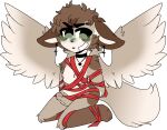  anthro bandage_on_face canid canine chest_scar choker ear_piercing eyebrow_piercing facial_piercing fennec fox green_blush green_eyes heart_(marking) heart_choker invalid_tag jewelry mammal necklace olivershiny piercing ribbons scar solo trans_(lore) wings wrapped 